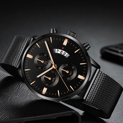 Fashion Mens Watches Luxury Men Stainless Steel Mesh Belt Quartz Wrist