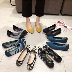 Woman Knit Pointed Flat Shoes Ballet Shoes Mixed Color