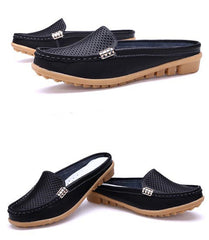 Women Casual Shoes Hollow Out Lady Half Genuine Leather Flats