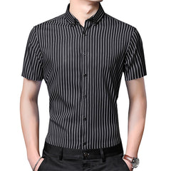 Short Sleeve Strech Striped Shirts Men Soft Regular Fit no Front Pocket