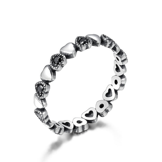 Genuine Sterling Silver Stackable Ring Heart Black CZ Finger Rings
