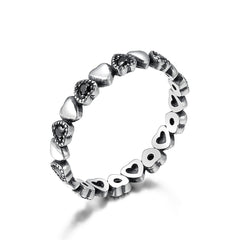 Genuine Sterling Silver Stackable Ring Heart Black CZ Finger Rings