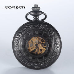 Retro Hand Wind Mechanical Pocket Watch With Fob Chain Mens