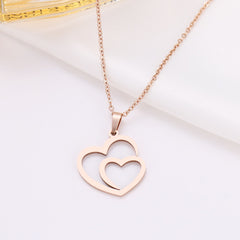 Stainless Steel Necklace For Women Man Hollow Double Heart Rose