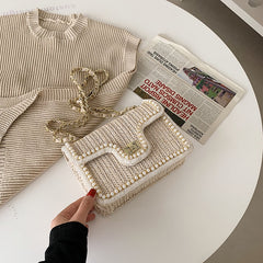 Weave Square Crossbody Bag handbag quality Straw pearl