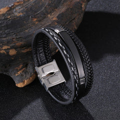Trendy Leather Bracelet Men Stainless Steel Handmade Bangles