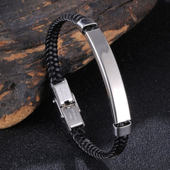 Trendy Leather Bracelet Men Stainless Steel Handmade Bangles