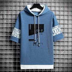 Japan Style Men Hoodies Fashion Streetwear Short Sleeve Hooded