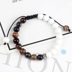 Trendy White Men Beads Bracelet Handmade Natural Tiger Eye Lava Stone