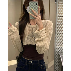 Knitted Blouse Women Casual Long Sleeve Crop Tops Ladies