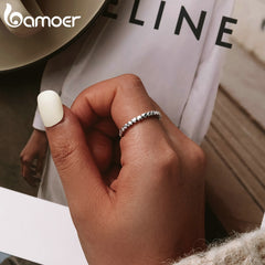 Genuine Sterling Silver Stackable Ring Heart Black CZ Finger Rings