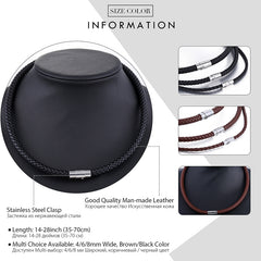 Choker Necklace Black Brown Braided Leather Necklace