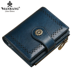Small Women Wallet Genuine Leather Bifold Purse with ID