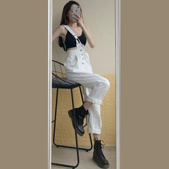 One-shoulder Jumpsuits Women Buttons Solid Style