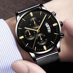 Fashion Mens Watches Luxury Men Stainless Steel Mesh Belt Quartz Wrist