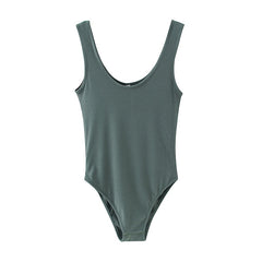 Solid O-neck Bodysuit Sexy Backless Ribbed Bodysuit Romper