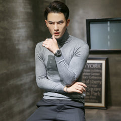 Turtleneck Sweaters Black Sexy Brand Knitted Pullovers Men Solid Color