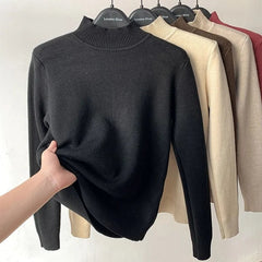 Turtleneck Slim Thicken Knitted Pullovers Plus Velvet Sweater Casual