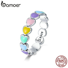 Silver Rainbow Heart Finger Ring fMini Hearts Trendy Party Jewelry