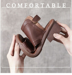 Thick Heel Gladiator Sandals Shoes Retro Handmade