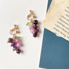Vintage Purple Crystal Grape Leaf Earrings Sweet Reflective Smooth Irregular