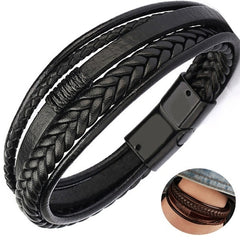 Trendy Leather Braided Bracelet Alloy Magnetic Clasp Bracelets for Men