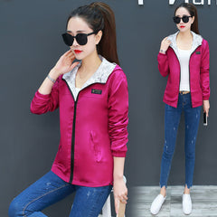 Women Jacket Spring Pocket Zipper Hooded Two Side Wear Outwear