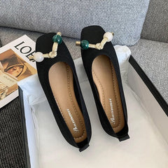 Women Flats Ballet Shoes Breathable Knitted Square Toe Moccasins