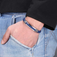 Trendy Leather Bracelet Men Stainless Steel Handmade Bangles