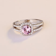 Crystal Round Engagement Ring Cute 925 Silver Zircon Stone Ring Vintage