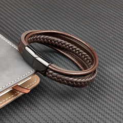 Multi-layer Coffee-colored Leather Accessories Special Magnet Bracelet