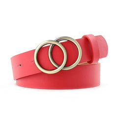 Double Ring Women Belt Fashion Waist Belt PU Leather Metal Buckle Heart Pin Belts