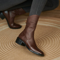 Knee-length Women Boots Microfiber Round Toe Zipper Warm Winter