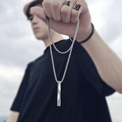 Fashion Rectangle Pendant Necklace Men Trendy Simple Stainless Steel Chain