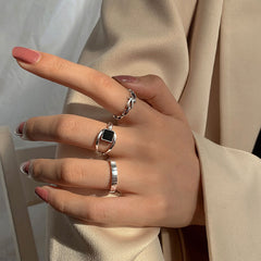 S925 Sterling Silver Rings for Women Fashion Geometry Simplicity Adjustable