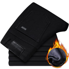 Classic MenRegular Fit Fleece Jeans Business Fashion Loose Casual