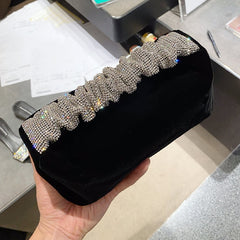 Rhinestones Fold Handle Velvet Handbag Square Clutch Bags