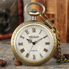 Bronze Retro Roman Numerals Display Quartz Pocket Watch Vintage