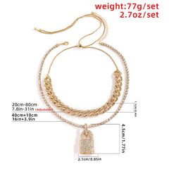 Hip Hop Bling Lock Pendant Choker Iced Out Shiny Cubic Zircon Necklace