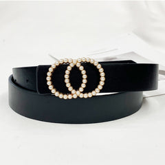Double Ring Women Belt Fashion Waist Belt PU Leather Metal Buckle Heart Pin Belts