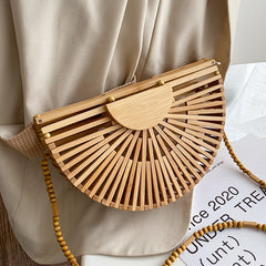 handbag for women shoulder bag semicircle bamboo woven beach bag