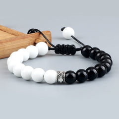 Trendy White Men Beads Bracelet Handmade Natural Tiger Eye Lava Stone