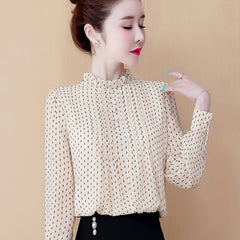 Women Style Chiffon Blouses Shirts Lady Casual Long Sleeve O-Neck Polka Dot
