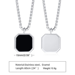 Black Square Necklace for Men Stainless Steel Geometric Pendant