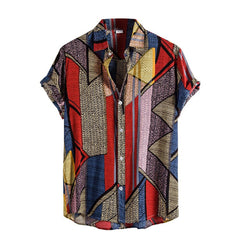 Men Shirt Ethnic Printed Shirts Summer Retro Vintage Streetwear Short Sleeves