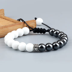 Trendy White Men Beads Bracelet Handmade Natural Tiger Eye Lava Stone