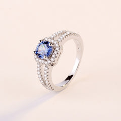 Crystal Round Engagement Ring Cute 925 Silver Zircon Stone Ring Vintage