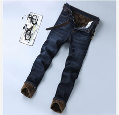 Classic MenRegular Fit Fleece Jeans Business Fashion Loose Casual