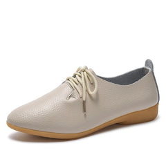 Genuine Leather Oxford Shoes For Women Round Toe Lace-Up Casual Shoes