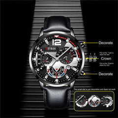 Fashion Mens Sports Watches Luxury Leather Bracelet Quartz